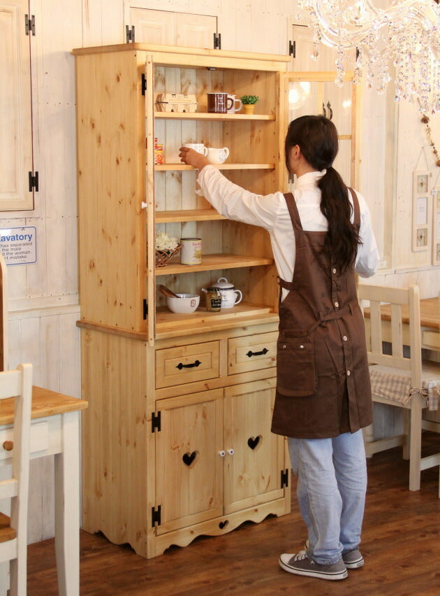 カントリー ２ガラスドア カップボード オーダー家具 サイズ変更可能 選べるカラー 北欧 無垢 木製 パイン材 収納 キッチン 食器棚 キッチン収納 収納棚 レンジ台 おしゃれ 家具 インテリア カン - 7