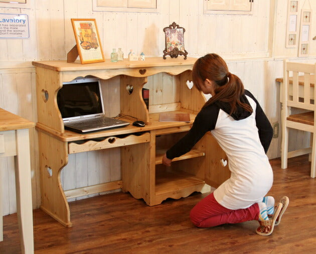 パソコンデスク カントリー家具 無垢 北欧 パイン材 オーダーメイド オーダー おしゃれ カントリー調 カントリー 家具 アンティーク 木製 白 ホワイト スライドレール ロータイプ 机 PCデスク  - 7