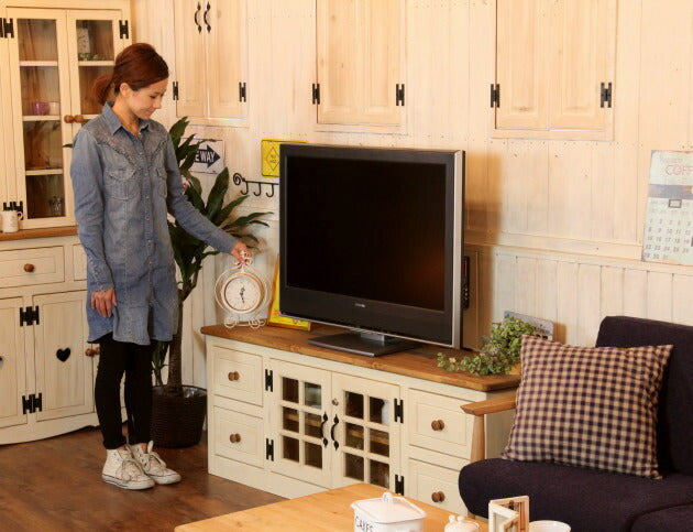 テレビ台 幅150 サイズオーダー 手作り 木 木製 北欧 無垢 テレビボード パイン材 ホワイト 白 おしゃれ 収納 アンティーク オーダー カントリー家具 日本製 カントリー 家具 ローボード ハ - 7