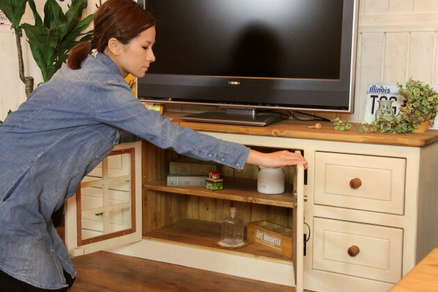 テレビ台 幅150 サイズオーダー 手作り 木 木製 北欧 無垢 テレビボード パイン材 ホワイト 白 おしゃれ 収納 アンティーク オーダー カントリー家具 日本製 カントリー 家具 ローボード ハ - 9