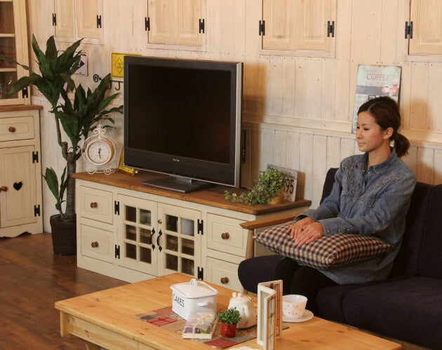 テレビ台 幅150 サイズオーダー 手作り 木 木製 北欧 無垢 テレビボード パイン材 ホワイト 白 おしゃれ 収納 アンティーク オーダー カントリー家具 日本製 カントリー 家具 ローボード ハ - 11