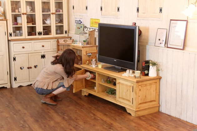 テレビ台 幅140 サイズオーダー 手作り 木 木製 北欧 無垢 テレビボード パイン材 ホワイト 白 おしゃれ 収納 アンティーク オーダー カントリー家具 日本製 家具 サイズ変更可能 ローボード - 8