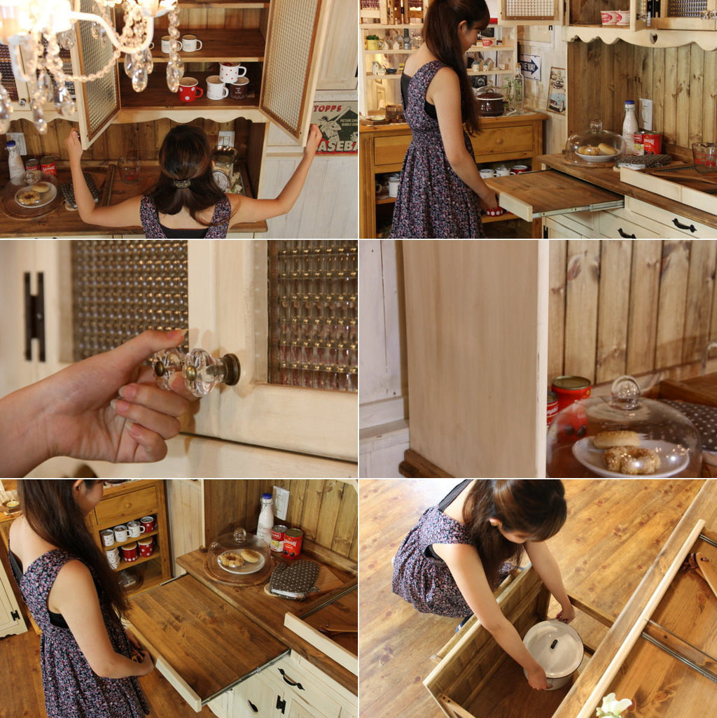 カップボード 幅140 日本製 カントリー 家具 手作り 木 木製 北欧 無垢 パイン材 ホワイト 白 白家具 ナチュラル おしゃれ かわいい 食器棚 収納 ガラス ドア インテリア キッチン 棚 収 - 2