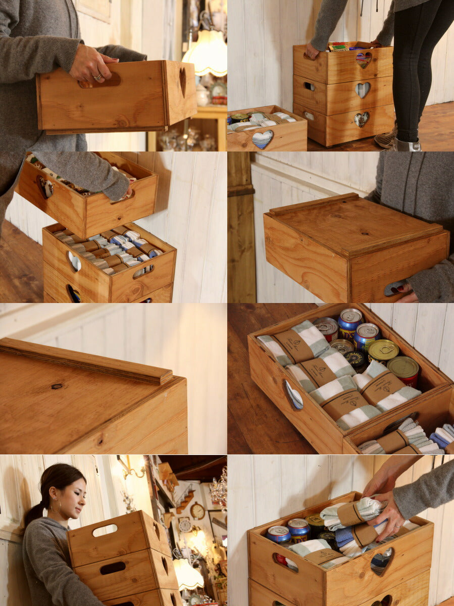 木箱 手作り　収納箱 カントリー家具　カントリー調　おもちゃ収納　 おもちゃ箱 トイボックス  インテリア　マガジンラック　キッチン　野菜ストッカー　小物入れ　ＢＯＸ　スタックフリーボックス - 3