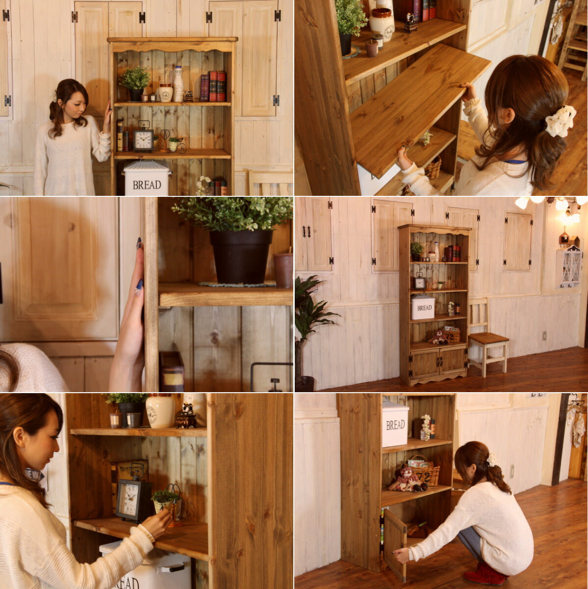 本棚 カントリー家具 薄型 完成品 大容量 北欧 無垢 パイン材 おしゃれ カントリー調 スリム  オーダーメイド オーダー 家具 木 木製 ナチュラル 白 ホワイト 収納 ラック アンティーク 可動 - 3