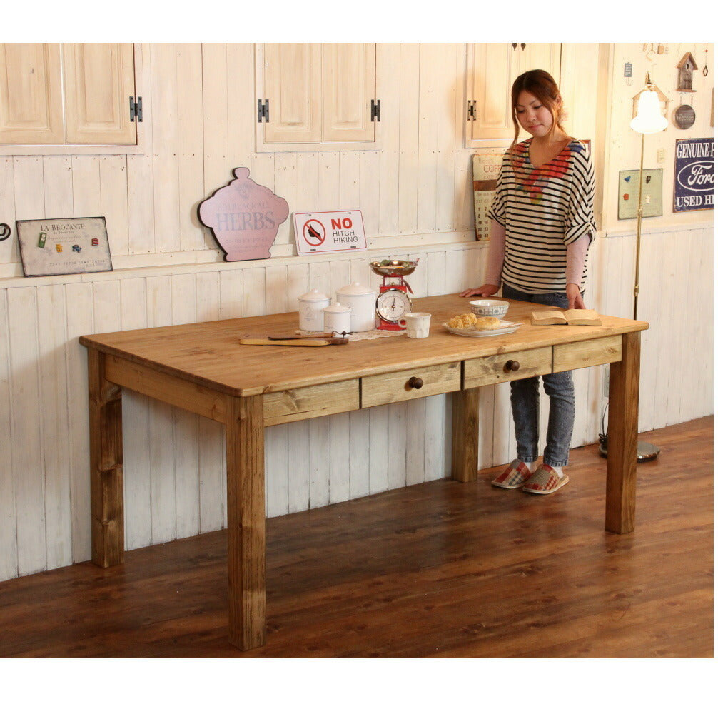 カントリー家具　ナチュラル家具　ダイニングテーブル　ＣＯＵＮＴＲＹ・ダイニングテーブル４本脚タイプ ダイニングテーブル サイズオーダー  手作り 木製 北欧 無垢 パイン材 白 ナチュラル カントリー テーブル センターテーブル 机 食卓 
