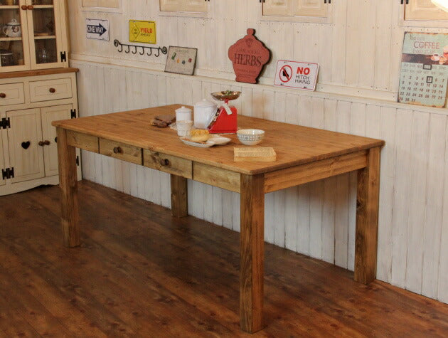 カントリー家具　ナチュラル家具　ダイニングテーブル　ＣＯＵＮＴＲＹ・ダイニングテーブル４本脚タイプ ダイニングテーブル サイズオーダー  手作り 木製 北欧 無垢 パイン材 白 ナチュラル カントリー - 4