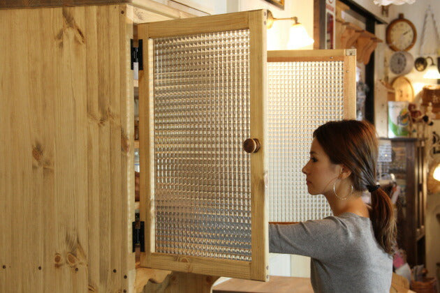 カップボード 幅100 カントリー 家具 日本製 手作り 木 木製 北欧 無垢パイン材 ナチュラル ホワイト 白 白家具 おしゃれ かわいい 食器棚 収納 ガラス ドア インテリア シャビー キッチン - 12