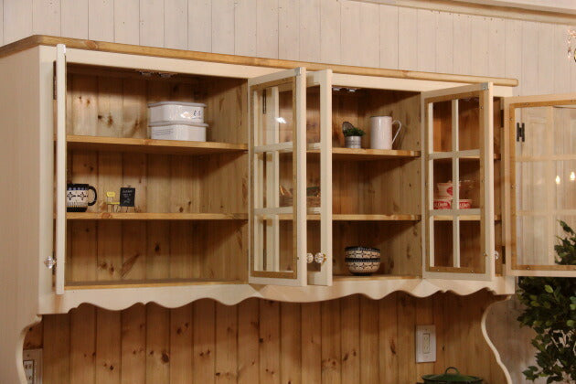 カップボード 幅180 カントリー家具 手作り 木 木製 北欧 無垢 パイン材 ホワイト 白 白家具 ナチュラル アンティーク かわいい 食器棚 収納 ガラスドア インテリア キッチン ゴミ箱 収納力 - 5