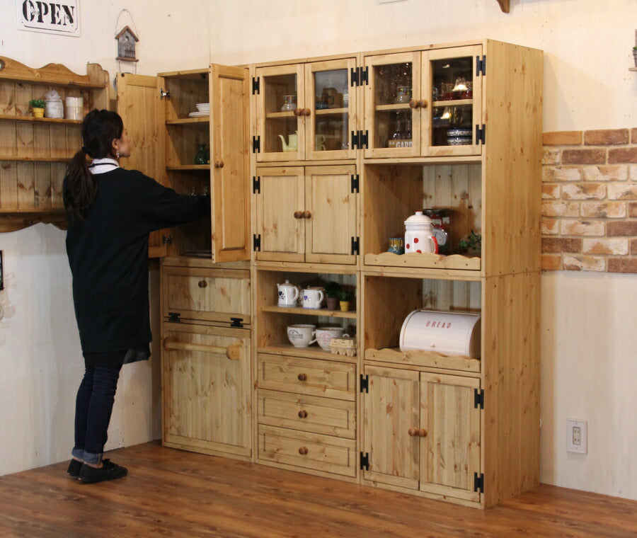 カップボード HAKO キャビネット オーダー家具 サイズ変更可能 選べるカラー 北欧 無垢 木製 ディスプレイ 台所 食器棚 レンジ台 キッチン収納 収納 収納棚 棚 扉付き収納 おしゃれ 家具 イ - 4