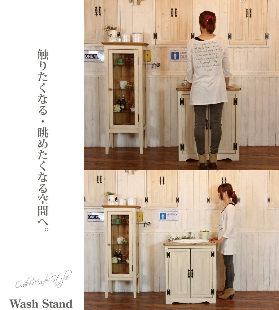洗面台 幅70 日本製 収納 カントリー 家具 手作り 木 木製 北欧 無垢 パイン材 ナチュラル ホワイト 白 混合水栓 ウォッシュスタンド おしゃれ かわいい コンパクト スリム シャビー 混合水 - 11