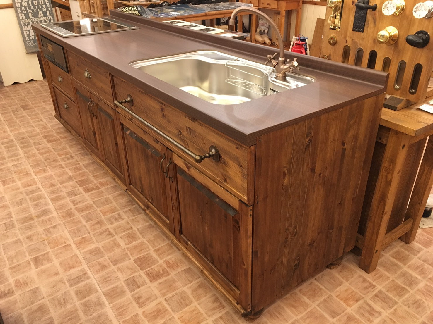 【現品限り】　キッチン　ナチュラル　クラシック お洒落 エレガンス 　　手作り　カントリー　ＣＯＵＮＴＲＹ・ＫＩＴＣＨＥＮ47　W2550 アウトレット　※本体部分のみ - 2