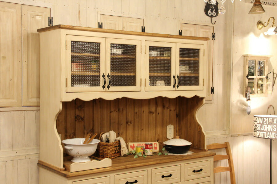 NC カップボード W1500 オーダー家具 サイズ変更可能 選べるカラー 北欧 無垢 木製 パイン材 ガラスドア キッチン キッチンボード 食器棚 キッチン収納 収納棚 収納 棚 引き出し 上置き  - 12