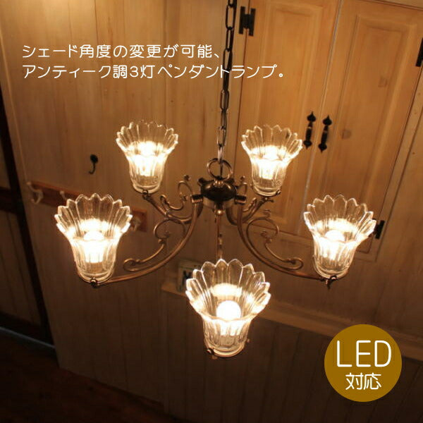 561 BA05PC　５灯ペンダントランプ ペンダントライト 照明 LED電球 おしゃれ リビング用 北欧 和室 ダイニング用 食卓用 アンティーク LED 玄関 アジアン ダイニング用 食卓用