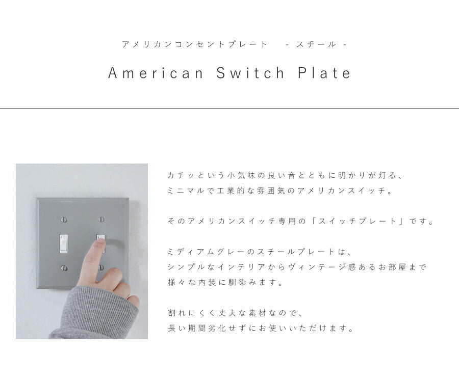 【 スチール スイッチプレート グレー 】 アメリカンスイッチ スイッチ 照明 照明器具 ペンダントランプ  北欧 レトロ ナチュラル 雑貨 アメリカンスイッチ DIY   蛍スイッチ 1口 2口 3 - 2