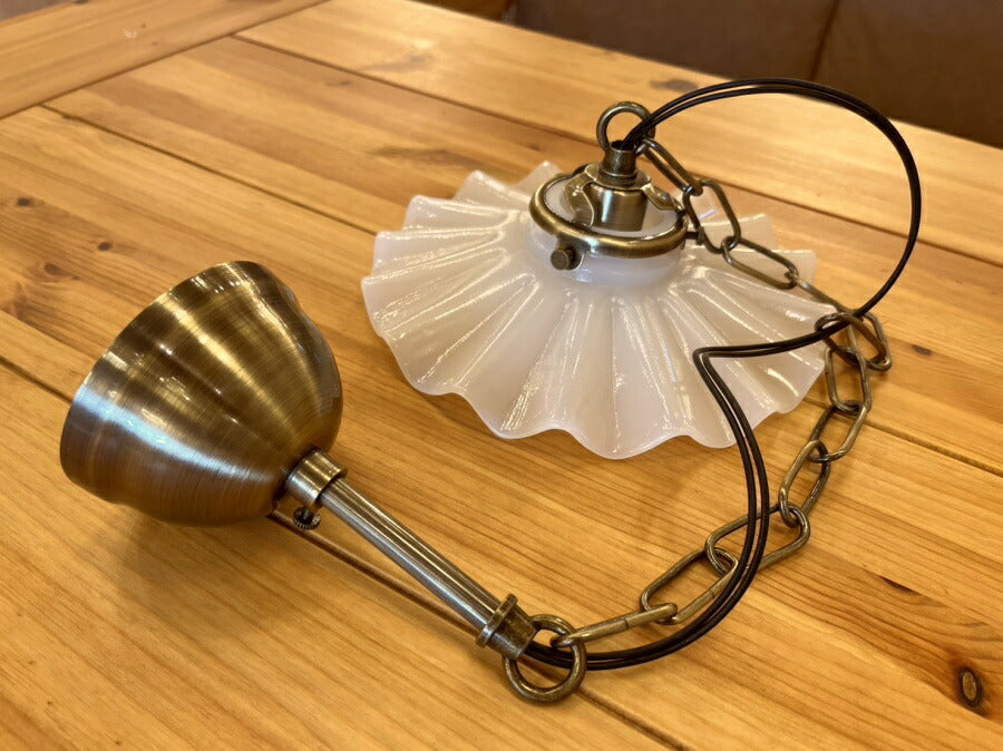 【 アウトレット 】 照明 ペンダント ランプ ミルクガラス シェード ガラス フリル シェル HS204 LED　電球球付き 新築 リフォーム リノベーション フレンチ カントリー ナチュラル ホワ - 8