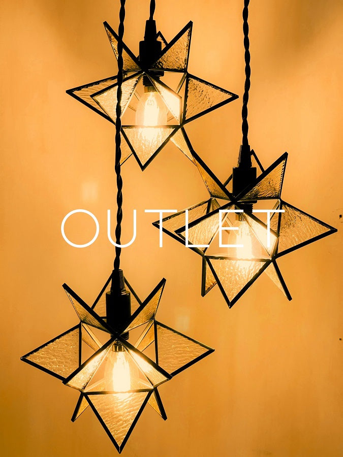 アウトレット　３灯ペンダントランプ　星型　星形　照明　おしゃれ　室内用　レトロ　ヴィンテージ アンティーク　玄関　ガラスシェード