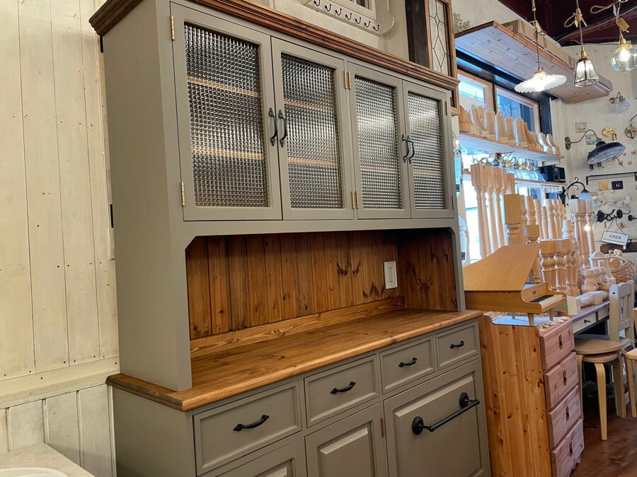 ４ガラスドア クラシック カップボード W1570 北欧 無垢 木製 パイン材 収納 キッチン 食器棚 キッチン収納 収納棚 レンジ台 ホワイト おしゃれ 家具 インテリア カントリー ナチュラル ア - 8