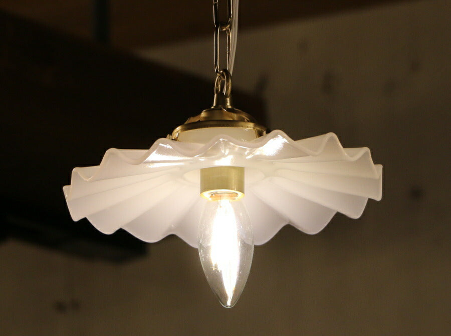 【 LED電球 付き 】ミルクガラスシェード シェル ペンダントランプ セット ペンダントライト 照明 ガラスシェード シェル型 ウェーブ ミルクガラス  チェーンサイズ 変更 可能 引っ掛けシーリン - 4
